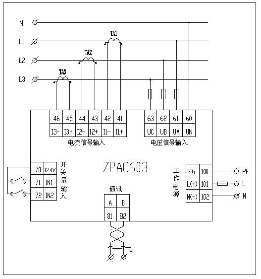 ZPAC603综合电力监控仪端子接线图