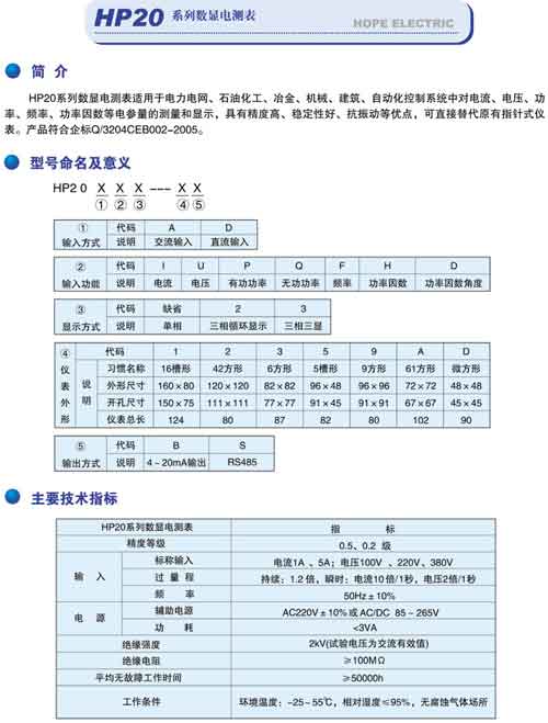 HP20AI HP20AU HP20AP多功能电力仪表